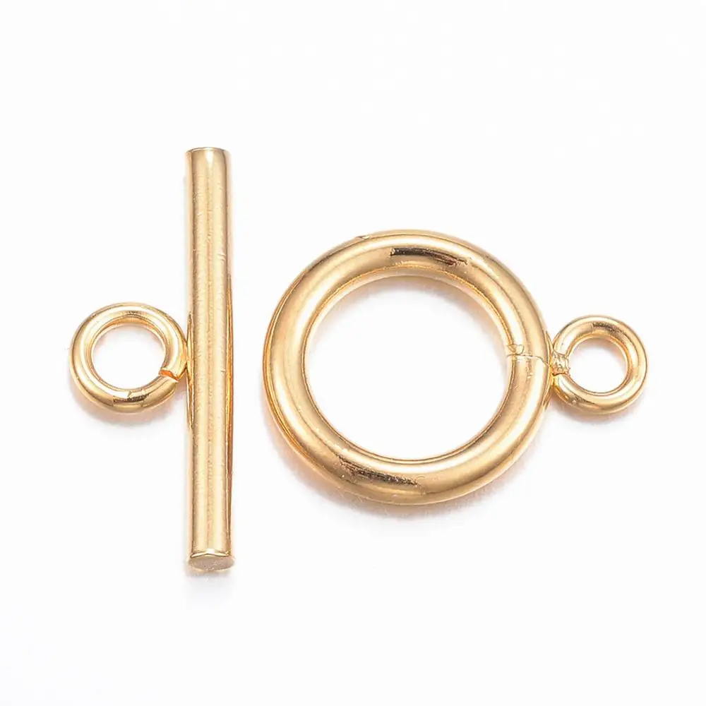 

304 Stainless Steel Toggle Clasps Real 18k Gold Plated Ring: 16x12x2mm Hole: 2.5mm Bar: 18x7x2mm Hole: 3mm