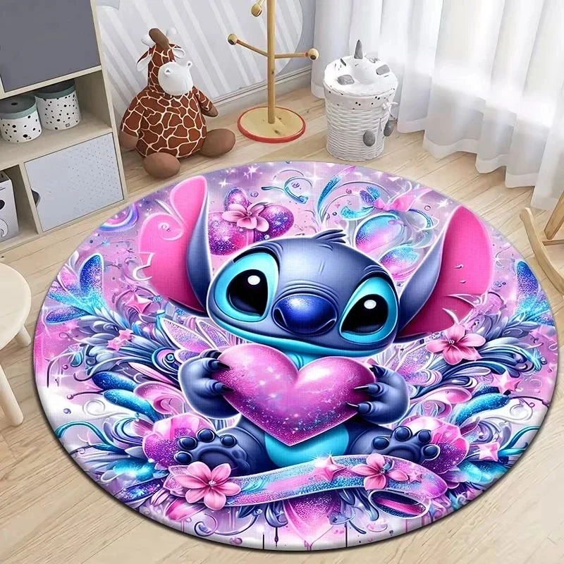 MINISO DISNEY Stitch Cartoon Carpet HD Printed Round Mat for Living Room Retro Area Large Pet Soft Circle Kitchen Corridor Rugs