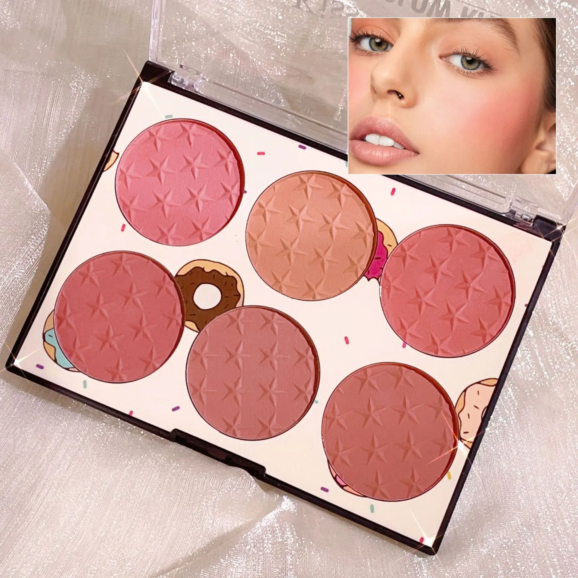 Paleta de blush de 6 cores, efeito fosco, natural de longa duração, alto pigmento, conjunto de maquiagem diária multicolorido fácil de usar para iniciantes