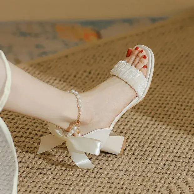 Sandalo femminile 2023 tacchi a blocco da donna scarpe da donna cinturino con fibbia estiva ragazze New Chunky Comfort High Pearl Fashion Beige Clear