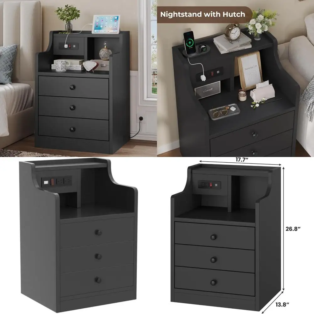 

contemporary 3-drawer nightstand with charging station & usb ports for bedside use