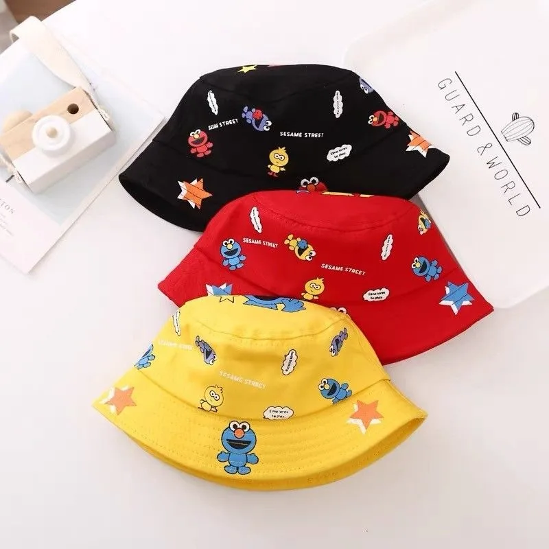 Sesame Street COOKIE MONSTER ELMO animation peripheral pure cotton printed children's spring and autumn sunshade fisherman hat