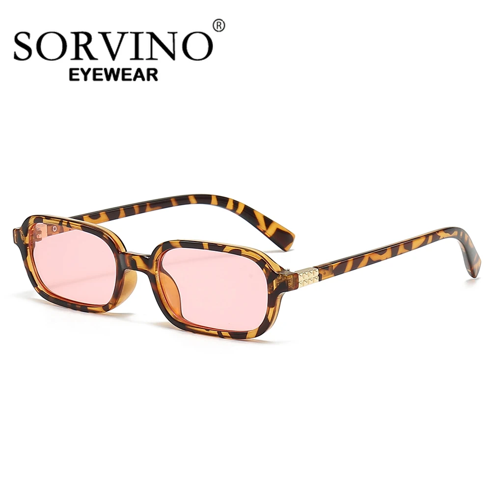 

SORVINO Trendy Rectangle Sunglasses Women Men Vintage Brand Designer Fashion Leopard Pink Lens Square Sun Glasses Shades Eyewear