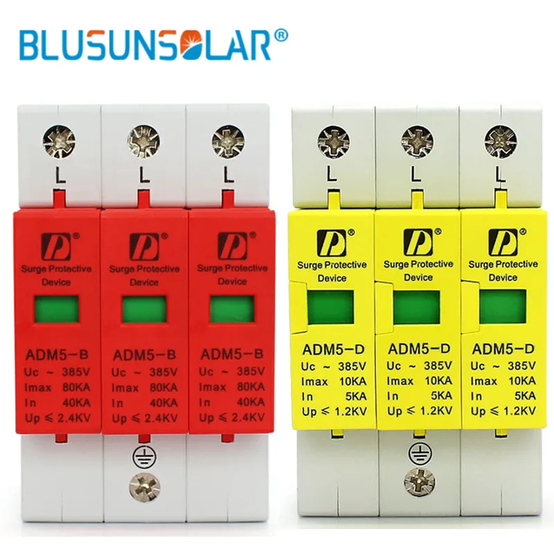 

3P 20KA 60KA 80KA 110V 220V 385V AC Din Rail SPD House Lightning Surge Protector Protective Low-voltage Arrester Device PV Solar