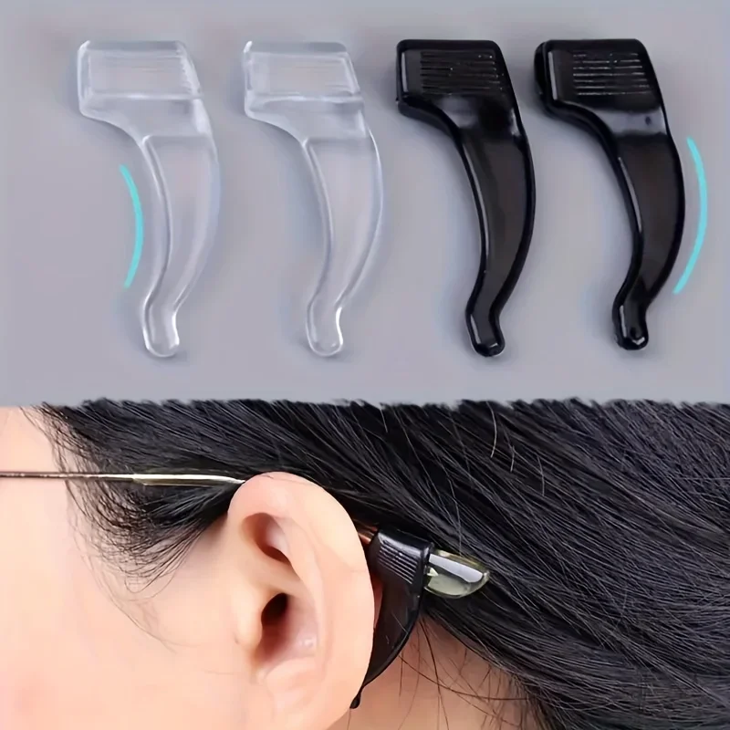 3 Pairs Black & White Silicone Anti-Slip Eyeglass Hooks - Comfortable & Secure Glasses Holders for, Activities