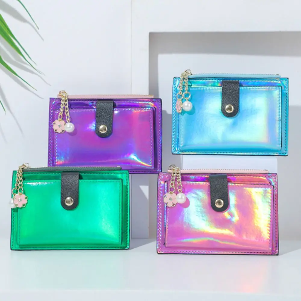Casual Laser Colorful PU Leather Credit Card Holder Bags Purse Money Bag Short Wallet
