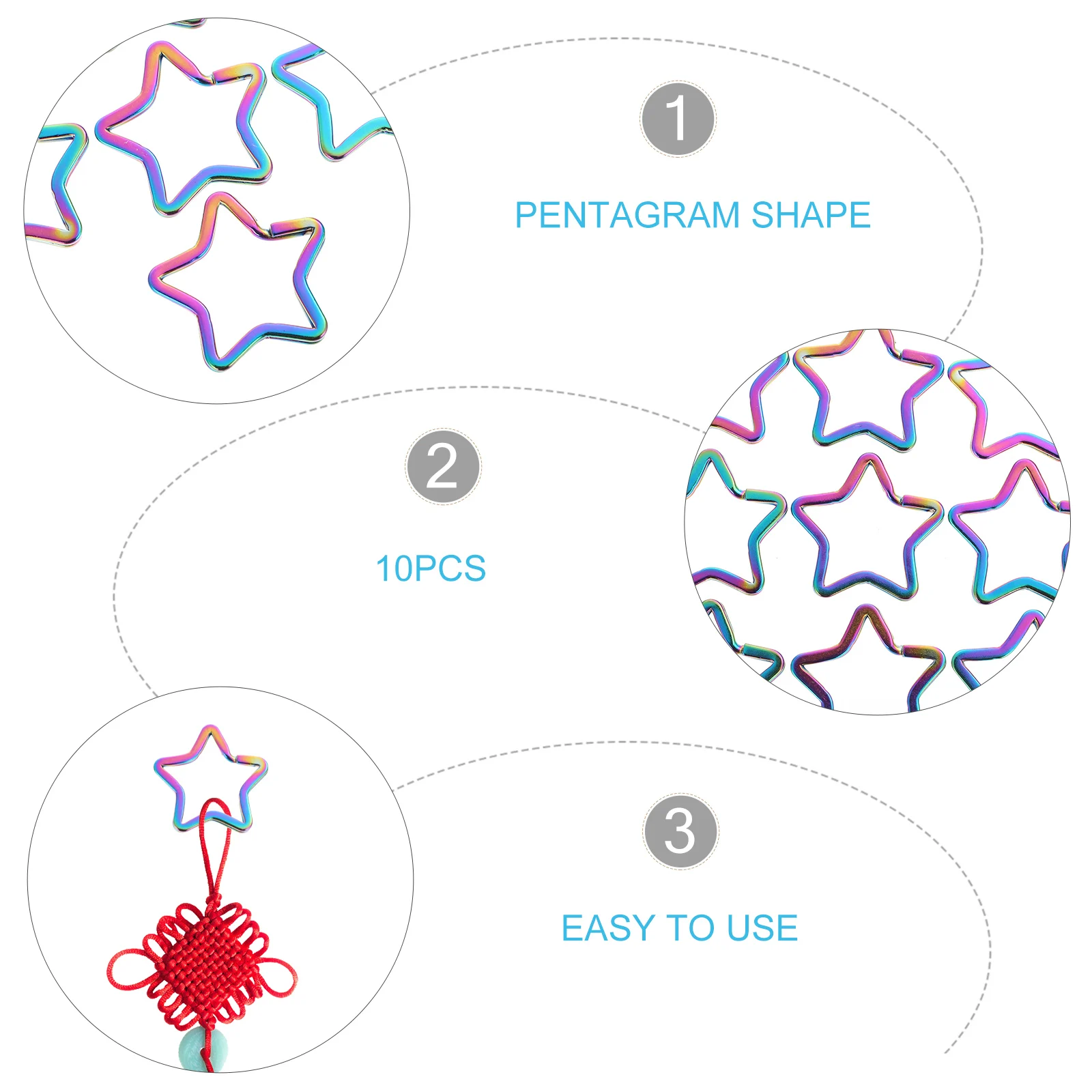 

10pcs Five-pointed Star Keychain Iron Key Ring Lightweight Portable Shaped Clip Keychains Pendant Craft Accessories Women