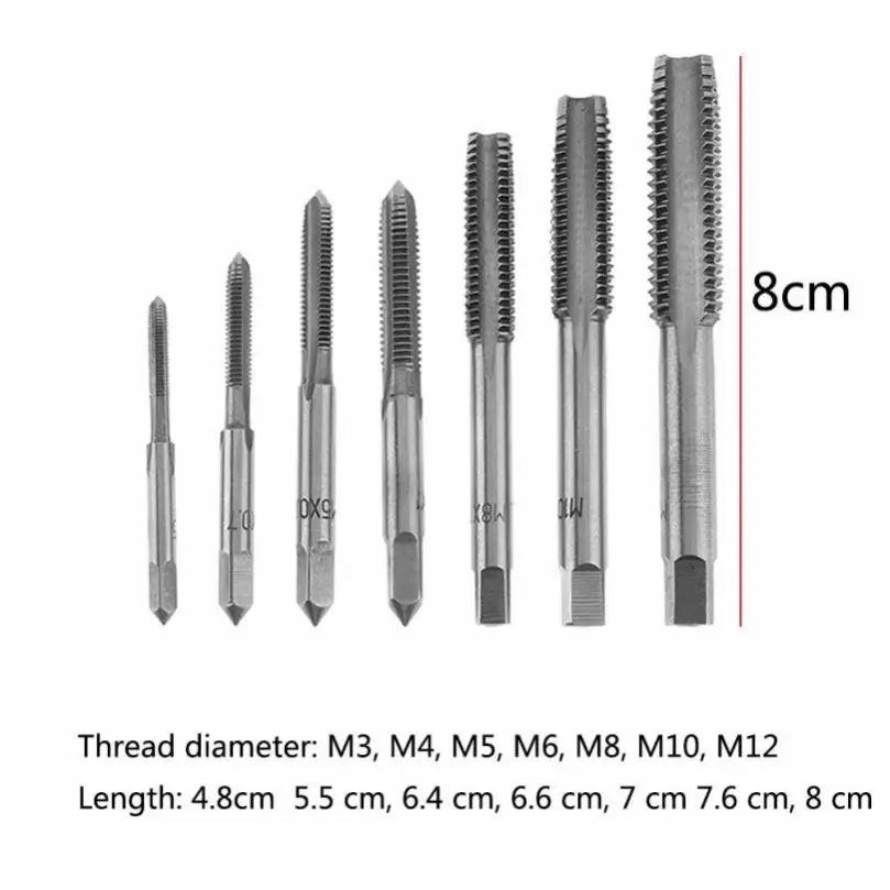 7pcs Made of HSS Durable Hand Tapping Machine Thread Metric Plug Tap Drill