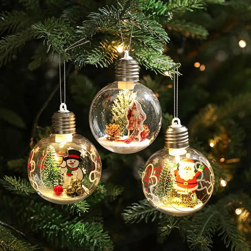 transparent glowing Christmas ball pendants creative Santa Claus pendants Light Bulb balls Holiday Party Celebrate Gifts