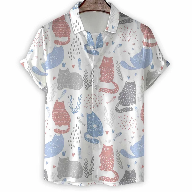 Cartoon 3d Print Birds Hawaiian Shirt Men Summer Animal Painting Short Sleeve Tees Loose Button Shirts Tops Street Lapel Blouse