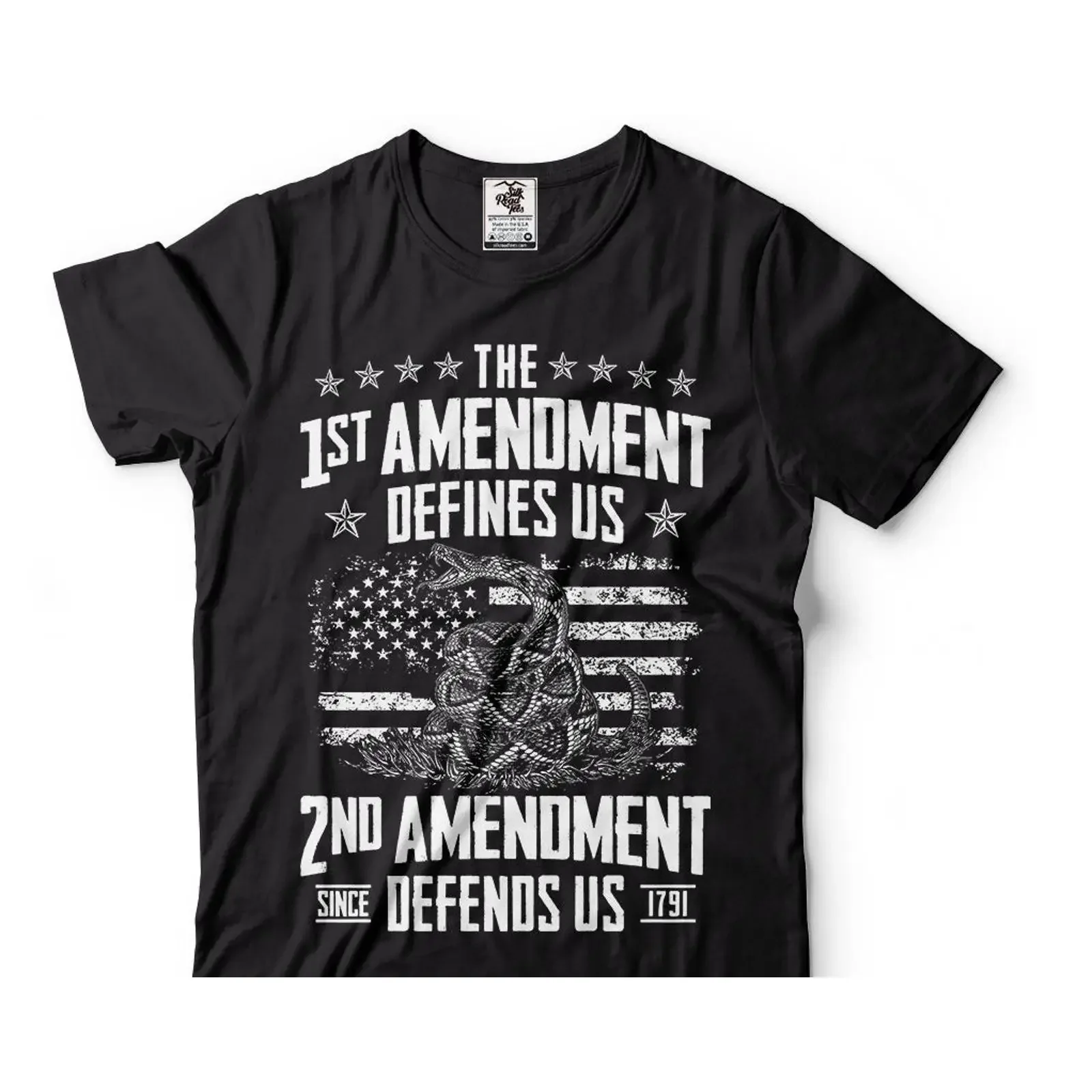 1st 2nd Amendment Patriotic T Shirt Men's Vintage American Flag Gadsden Snake 1791 vintage Washed designer clothes fashion