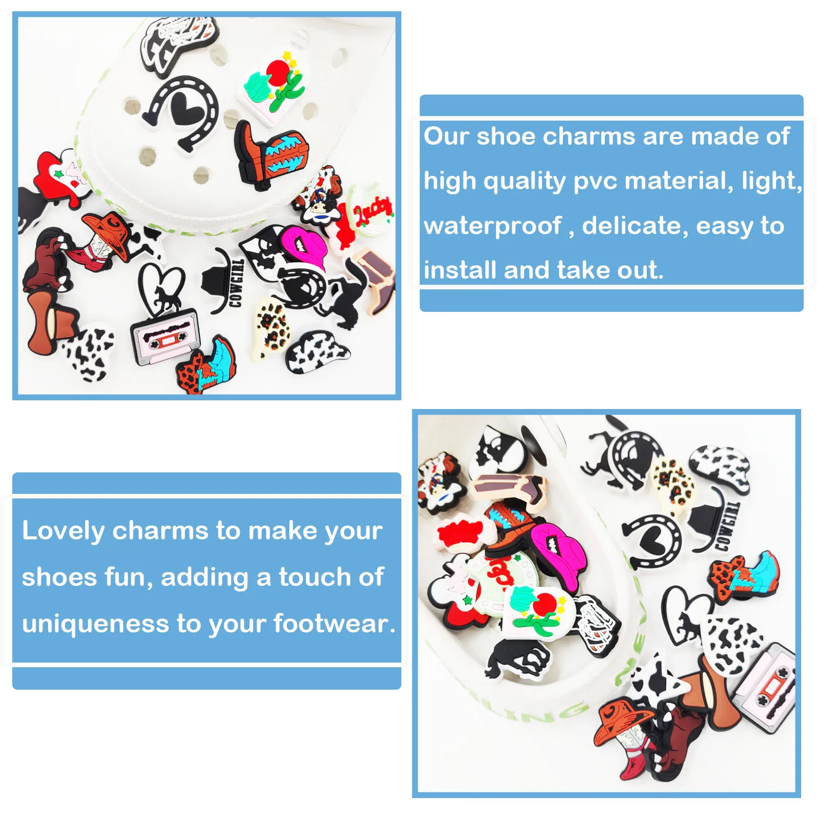 26Pcs Cow Girl Series Shoe Charms For DIY Charms Shoe Decoration Accessories Shoe Pins Bubble Slides Sandals Great Gift