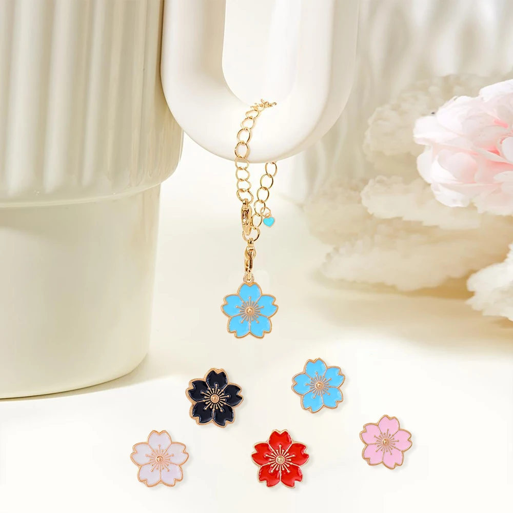 Lovely Sakura Charm Keychain For Stanley Cup Accessories Women Purse Handbag Decor Water Bottle Pendant DIY Ornament Friend Gift