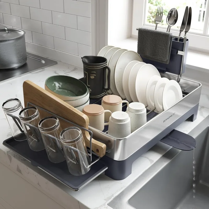 

Large Dish Drying Rack, Premium Stainless Steel Dish Rack with Rotatable Spout, Fingerprint-Resistant Dish Drainers