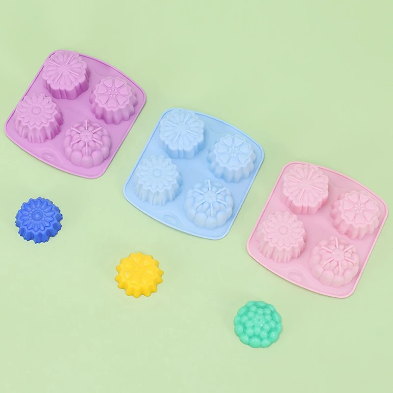 4 Cavity Cake Mousse Mold Flower Shape Silicone Baking Pan Ice Cube Tray Chocolate Candy Jelly Ice Cube Muffin Handmade Soap