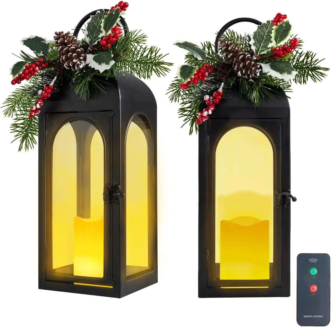 

16 Inch Vintage LED Hanging Lantern Set of 2 with Remote Timer for Indoor Outdoor Christmas Decor