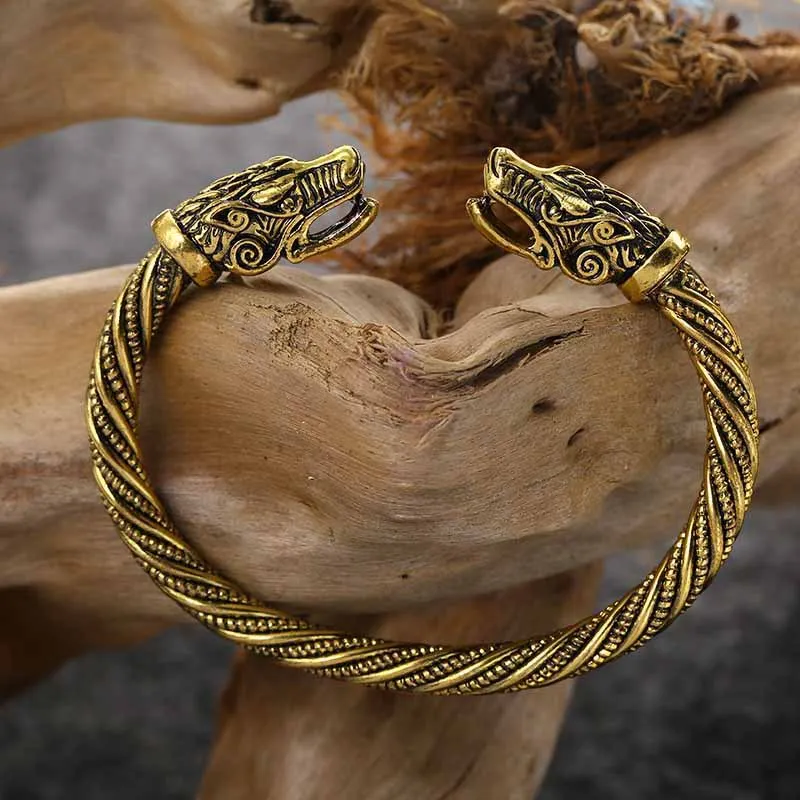 الرجعية الرجال أساور مجوهرات فايكنغ مزدوجة الذئب رئيس افتتاح سوار قابل للتعديل الكفة سوار السائق دراجة نارية مجوهرات 2024 جديد