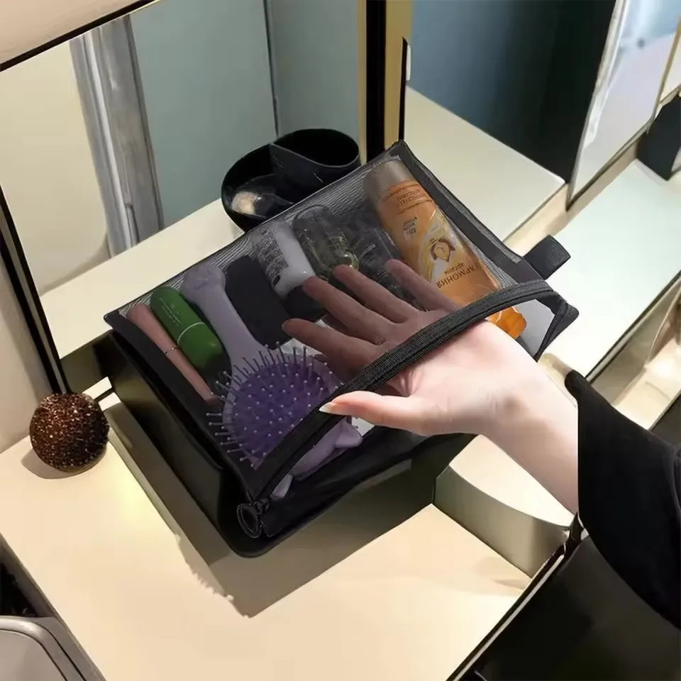 المرأة شبكة حقيبة مستحضرات التجميل السفر تخزين حقيبة مستحضرات تجميل المنظم الإناث يشكلون الحقيبة المحمولة صغيرة كبيرة أدوات الزينة الجمال