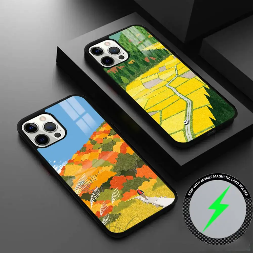 

Autumn Scenery Phone Case For IPhone 16 15 14 13 12 11 Pro Max Plus Mini Magsafe Mirror Wireless Magnetic Cover