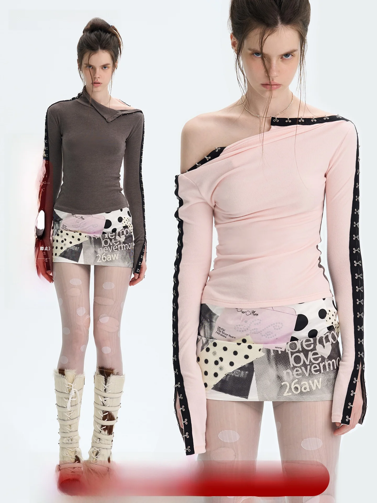 

the NeverMore Women's f High Collar Fce Lined T-irt Double Sided Wear Long Sve Slim Fit Base Layer irt