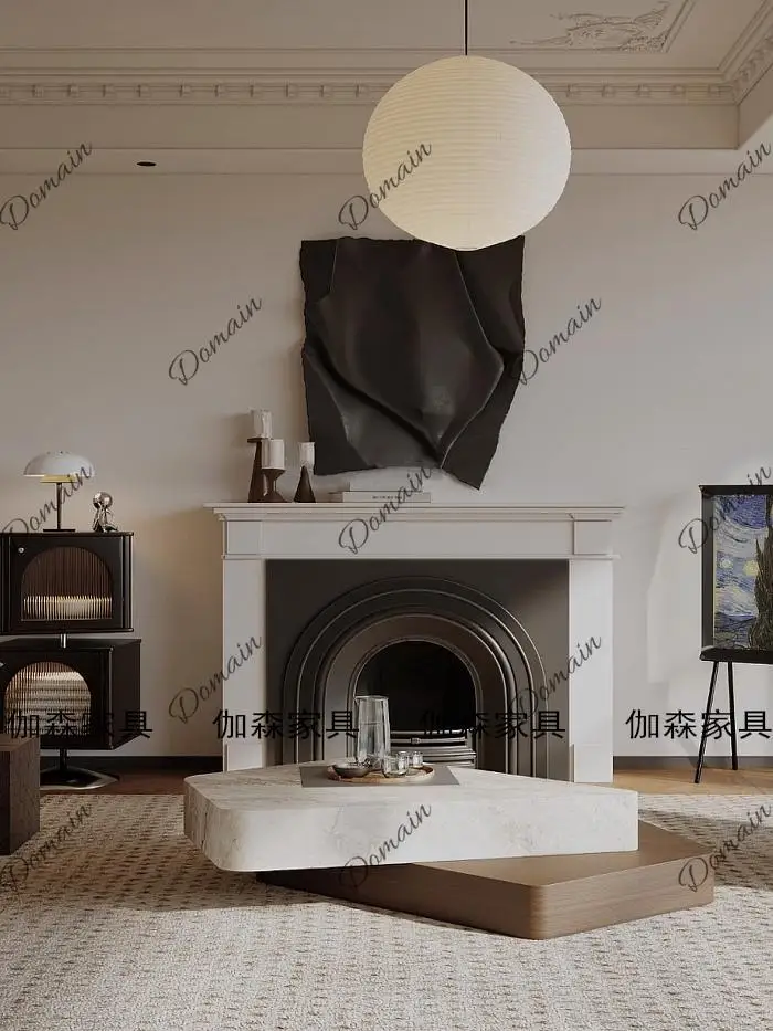 Jane European arched solid wood fireplace decorative cabinet French simple curved fireplace background wall retro entrance