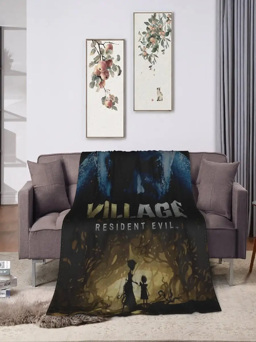 Warm Soft Flannel Throw Blanket for Girls Boys Resident Evil Village Design Decorative Bedspread for Couch Sofa Bed Cover Print