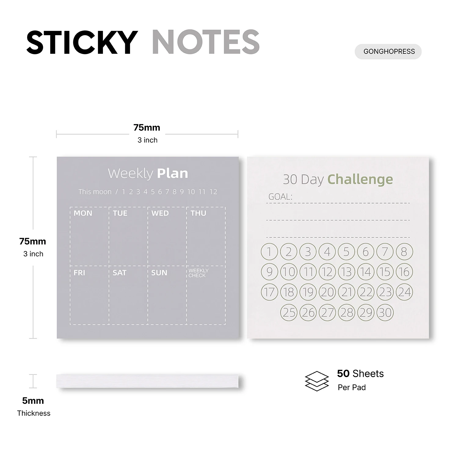 2PCS 30 Day Challenge Weekly Planner Self Adhesive Sticky Notes 100 Sheets Goal Habit Tracker Schedule Memo Pads Office Statione