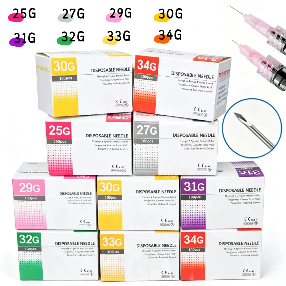 100 Agulhas Veterinárias Descartáveis Ultrafinas e Indolores para Estética Animal, de 25G, 27G, 29G, 30G, 31G, 32G, 33G, 34G