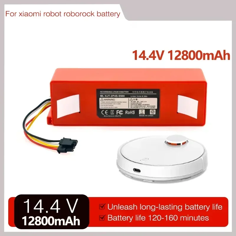 Bateria de substituição para aspirador de pó robótico, 14.4v12.8ah, para robô xiaomi roborock s50 s51 s55, acessórios, peças de reposição, bateria de íon-lítio