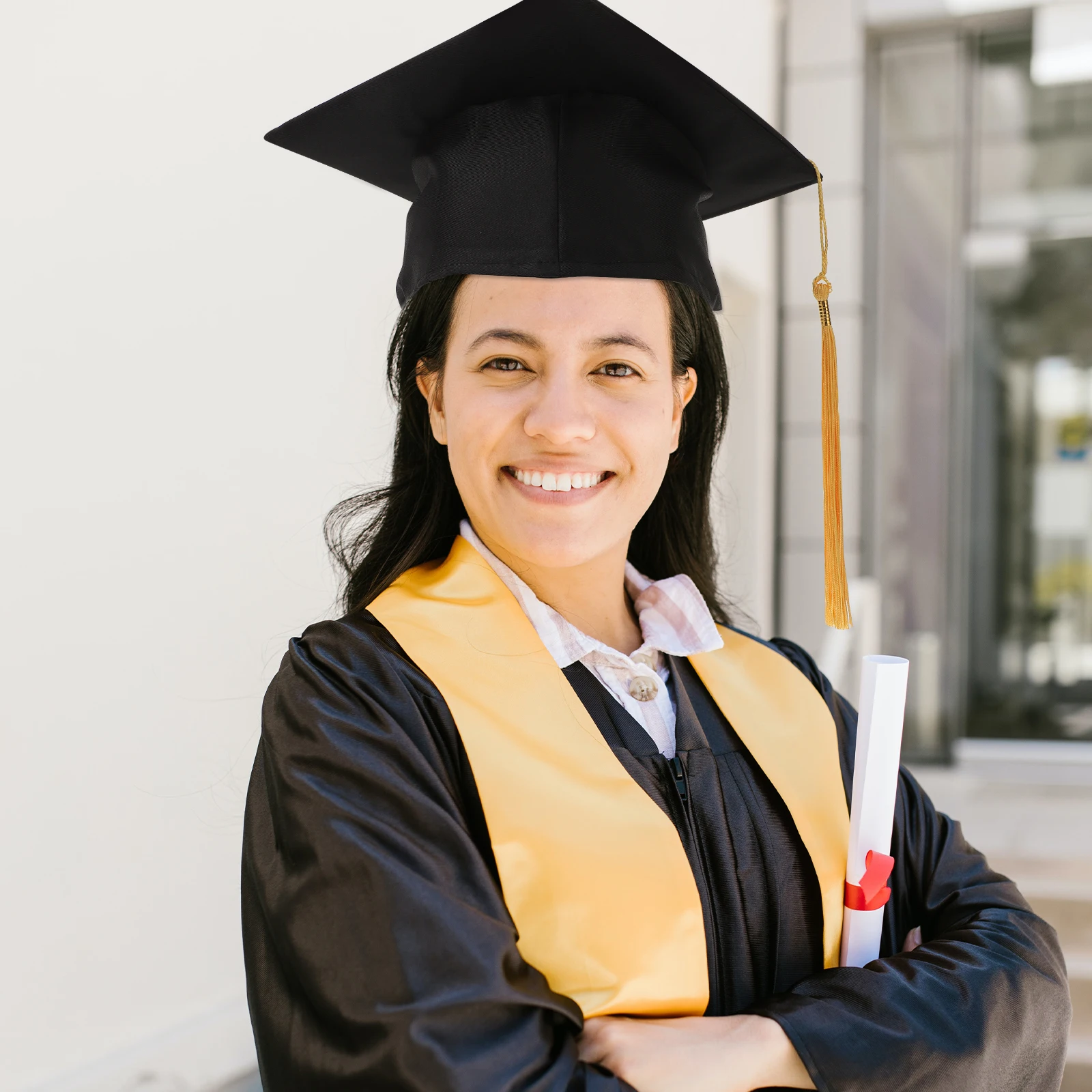

Graduation Hat Black Yellow Adjustable 24x24cm Polyester Tassel Party Hats Accessories Students Gifts College Disco