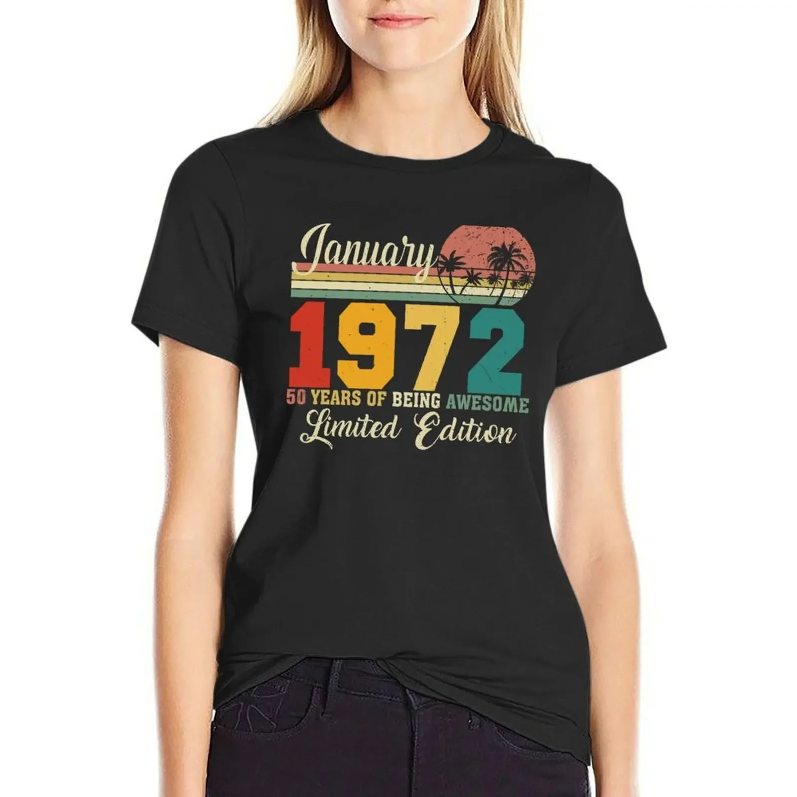 

January 1972 50 Years Of Being Awesome Limited Edition Since Old Vintage Gifts Tees T-Shirt sweat workout shirts for Women