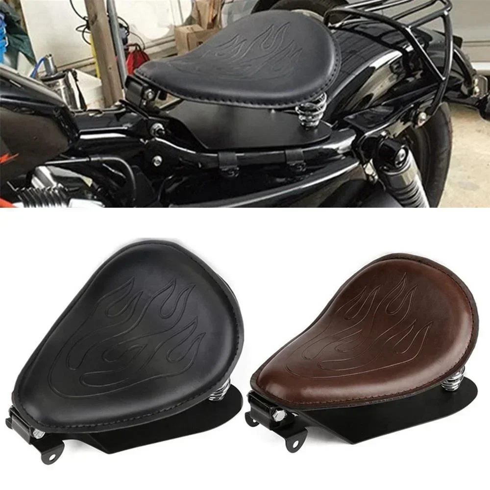 Motorcycle Universal Flame PU Solo Driver Seat Springs Bracket Mount Kit For Harley Honda Yamaha Kawasaki Suzuki Indian Triumph