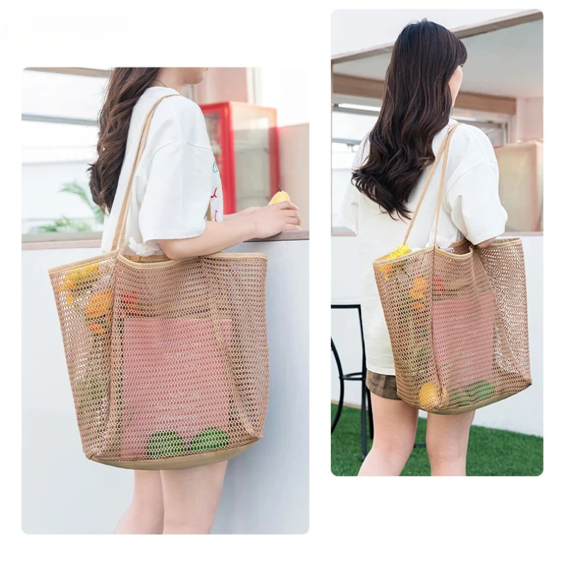 

Traveling Bathroom Wash Stylish Beach Bag Mesh Shoulder Tote Bag for Men and Women Swimming Large Capacity Clothing Storage Bag