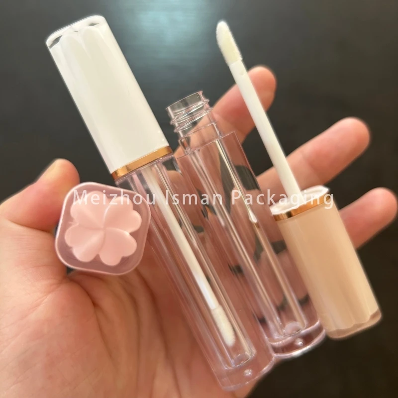 

50Pcs hot pink white nude empty luxury flower design lip gloss tubes liquid lipstick bottle travel packaging 4ml