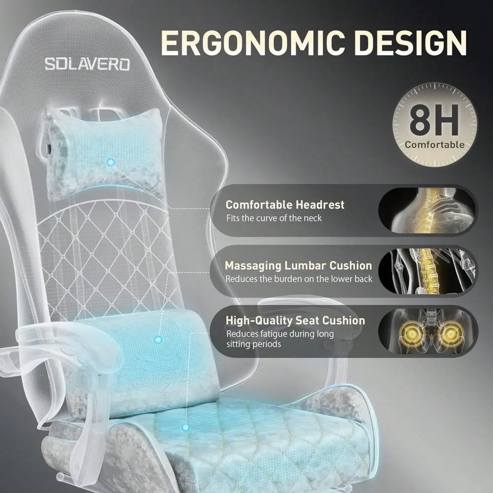 Gaming Chair With Massage Lumbar Pillow, Breathable Felt Fabric, 90135 Reclining, Linkage Armrests, Footrest, Ergonomic Office