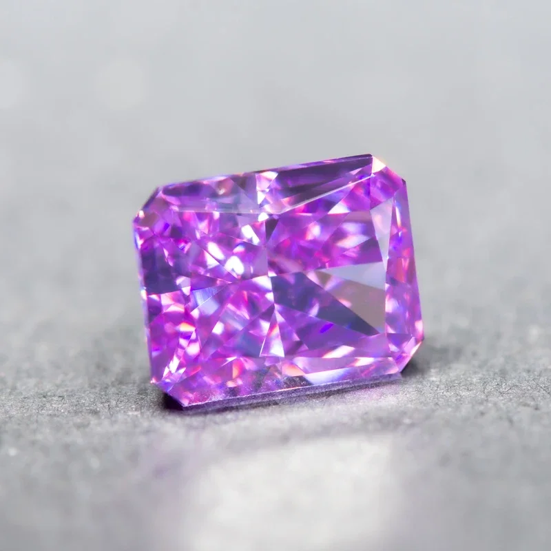 Cubic Zirconia Radiant Shape Purple Color 4k Crushed Ice Cut High Quality Charm Gemstones for Jewelry Necklace Making Materials