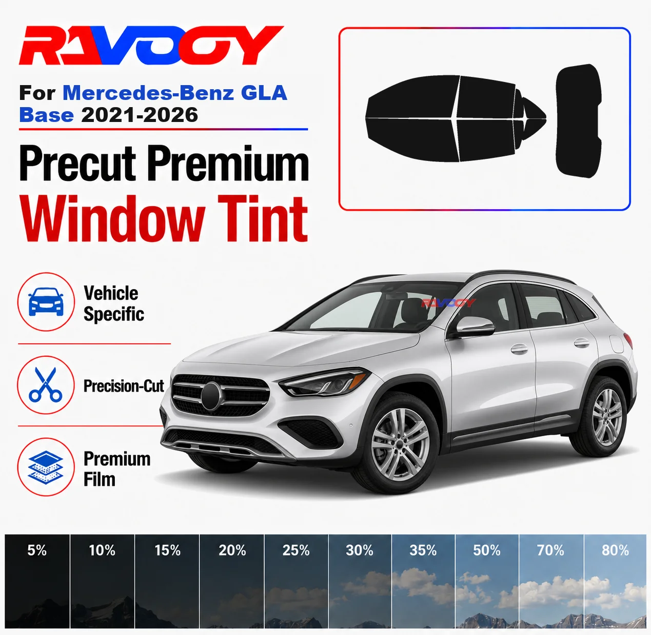 Premium Precut Window Tint Kit Front Windows Rear Windows Rear Windshield For Mercedes-Benz GLA Base 2021-2026 Nano Ceramic Film
