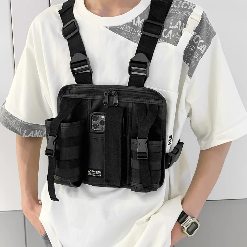 Hip-Hop Streetwear Herren Brusttasche 2026 Neuer Trend Unisex Taktische Weste Rucksack Multifunktionsweste mit Tasche Sport Reise Brusttasche – Detail 6