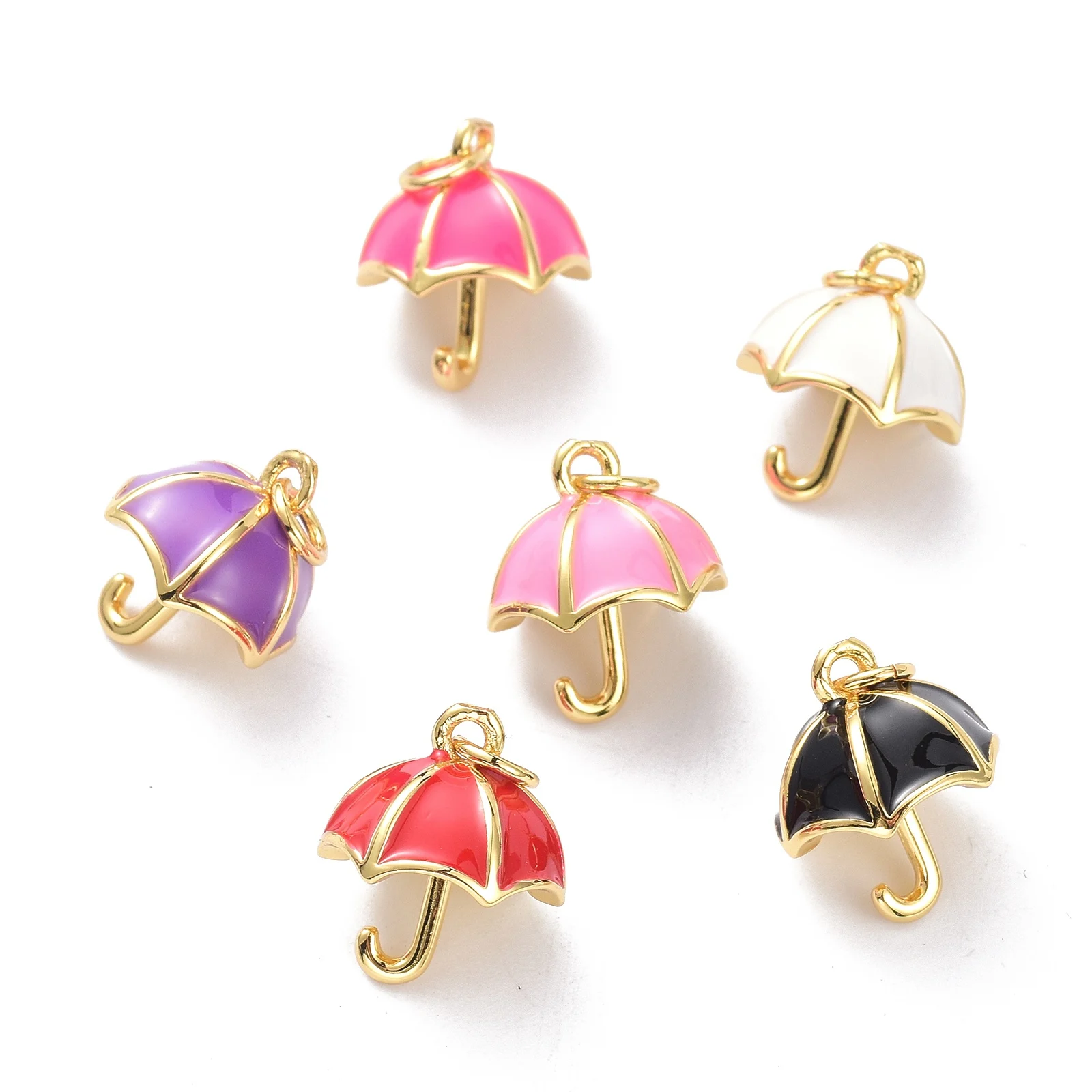 

10pcs Brass Enamel Umbrella Charms Real 18K Gold Plated Randomly Mixed Color for Necklace Jewelry Findings Accessories 15x13mm