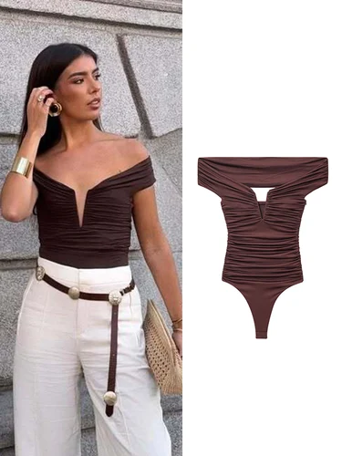 TFMLN-body Sexy ajustado para mujer, monos con hombros descubiertos y cuello oblicuo, monos de moda sin mangas para mujer, trajes nuevos de verano 2025