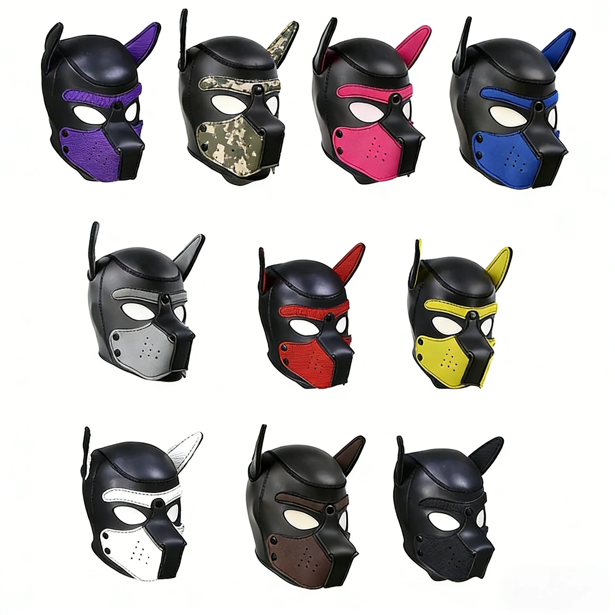 XL Size Puppy Cosplay Full Head Hood Mask Soft Padded Rubber with Ears for Women Dog Role Play Costume Large Size Comfortable He