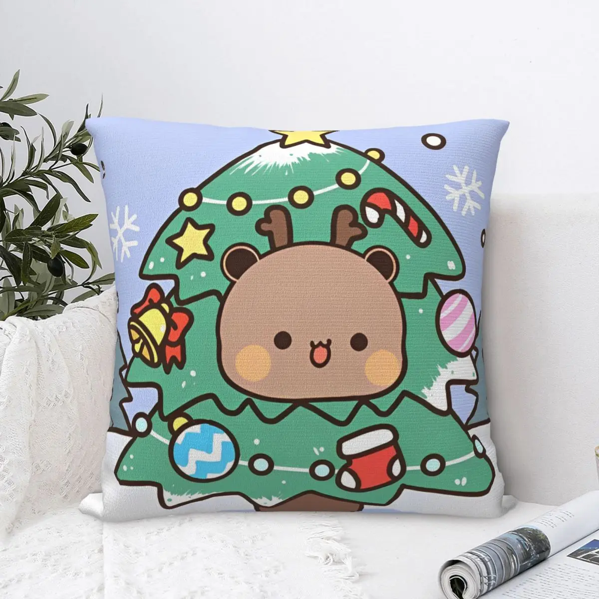 Bubu Dudu Xmas Square Pillow Case Christmas Panda Tree Cushion Cover Custom Zipper  Throw Pillow Case Cover for Home 45*45cm