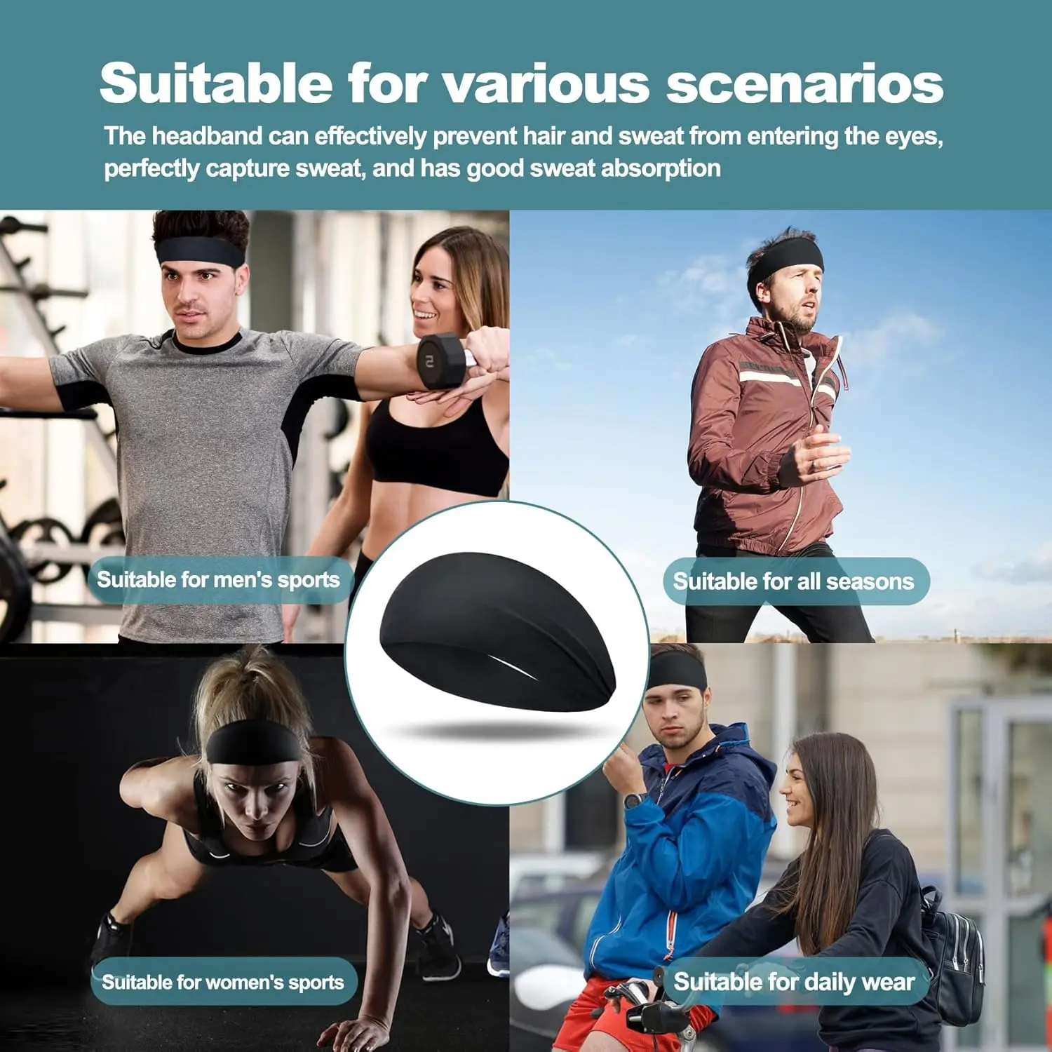Elastic Sports Headbands Sweat Absorption Headdress Quick Dry Workout Headband Anti-slip Breathable Sweatbands for Yoga Running image 5