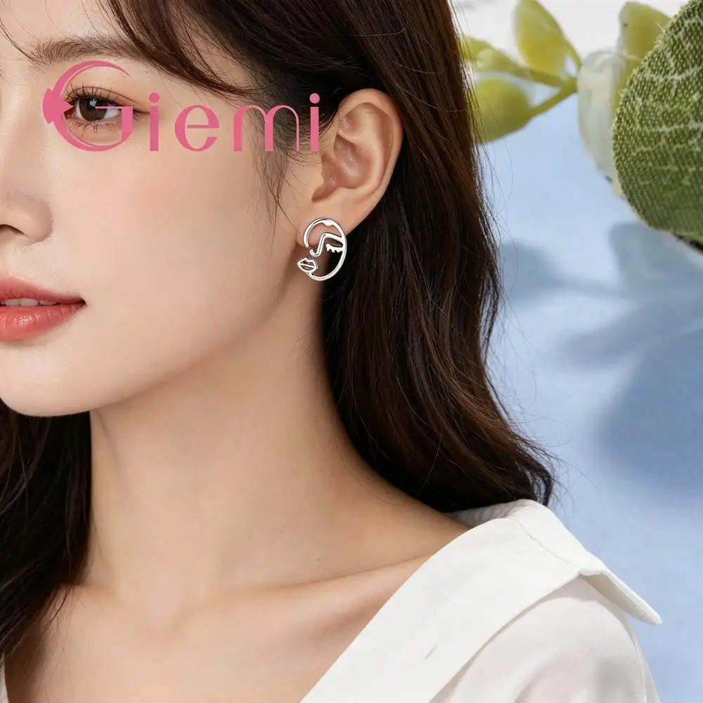 Creative Funny 925 Sterling Silver Face Design Metal Stud Earrings For Women Girls Anniversary Party Jewelry Gifts Accessory