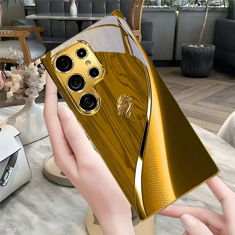 Dragon comes to operate Electroplated Golden Phone Case For Samsung S22 Ultra S21 S20 FE S23 Plus S24 S25 S26 Note 10 20 Cover