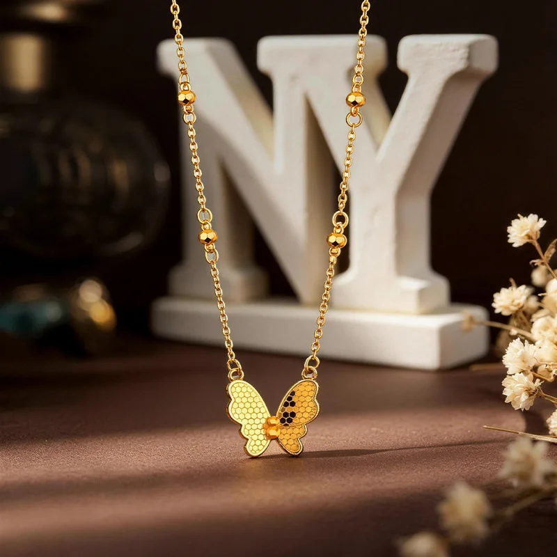 Gold Shop Same Style 9999 24K Real Gold Women's Gold Necklace Golden Dragon Scale Butterfly Girlfriend Gift Beautiful Jewelry