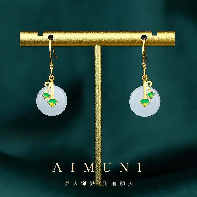 Женские винтажные серьги с имитацией нефрита и эмалью, в стиле ретро