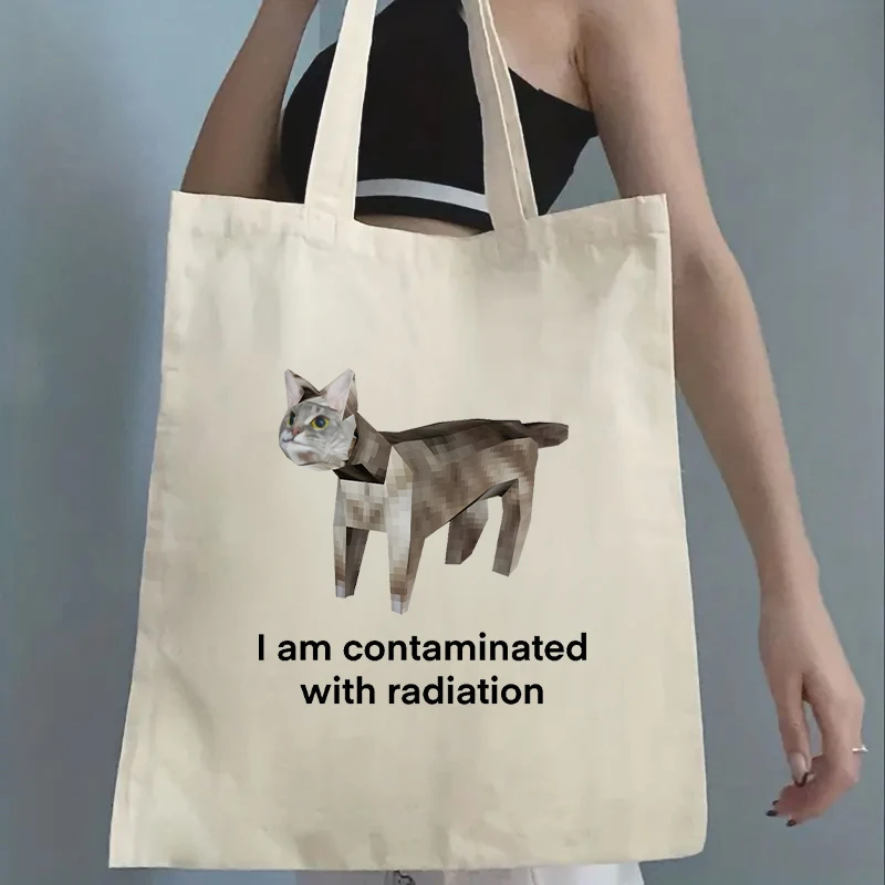 Nordic Design Creative Radiation Pollution Meow Cat Pattern Canvas Bag Women's Leisure Folding Shoulder Bag Christmas Gift