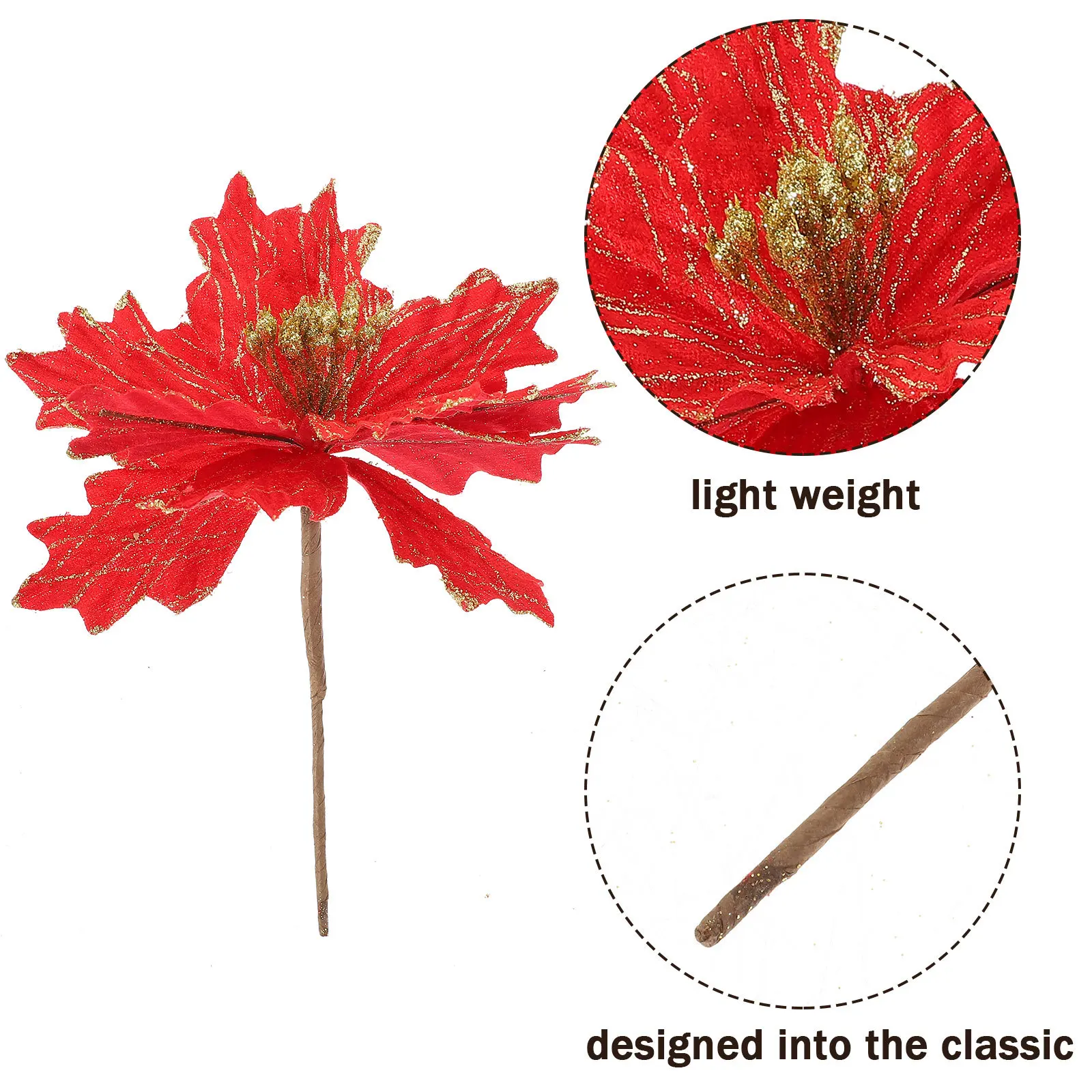 

4Pcs Artificial Poinsettia Flowers Christmas Decorations Christmas Tree Garland Vase Xmas Floral Ornaments Bright Holiday Decor