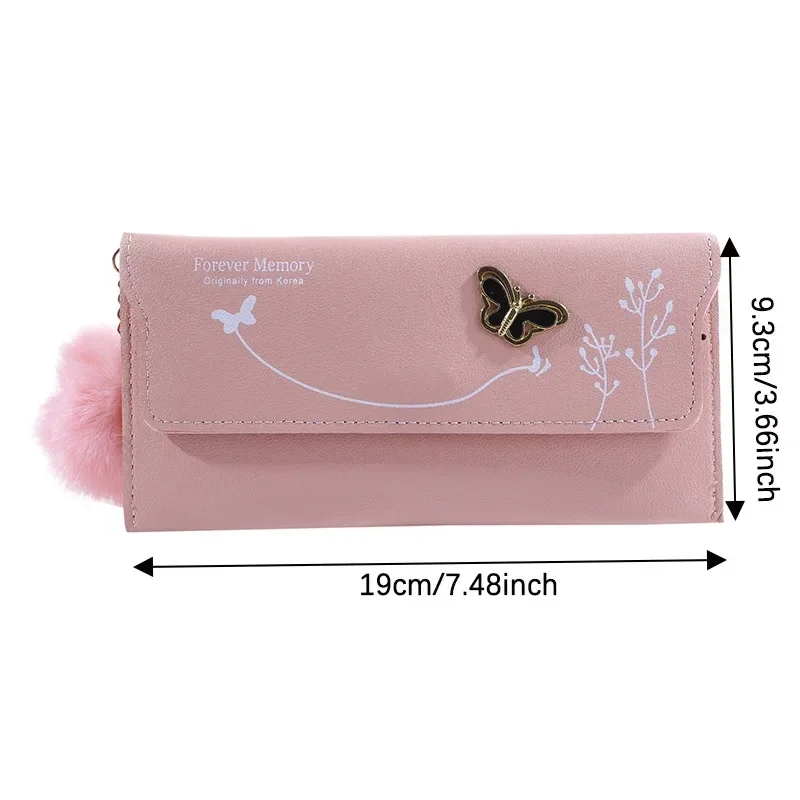 Schmetterling Designer Frauen Lange Brieftaschen PU Leder Geld Tasche Solide Wolle Ball Bogen Clutch Tasche Große Kapazität Karte Tasche Geldbörse